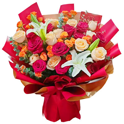楚雄19朵玫瑰百合,爱情永不凋零
