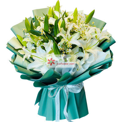 楚雄8支白色多头百合洋甘菊，如潮的思念