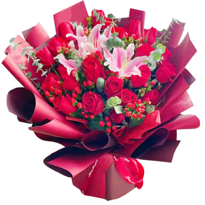 楚雄22朵红玫瑰百合，爱的火焰
